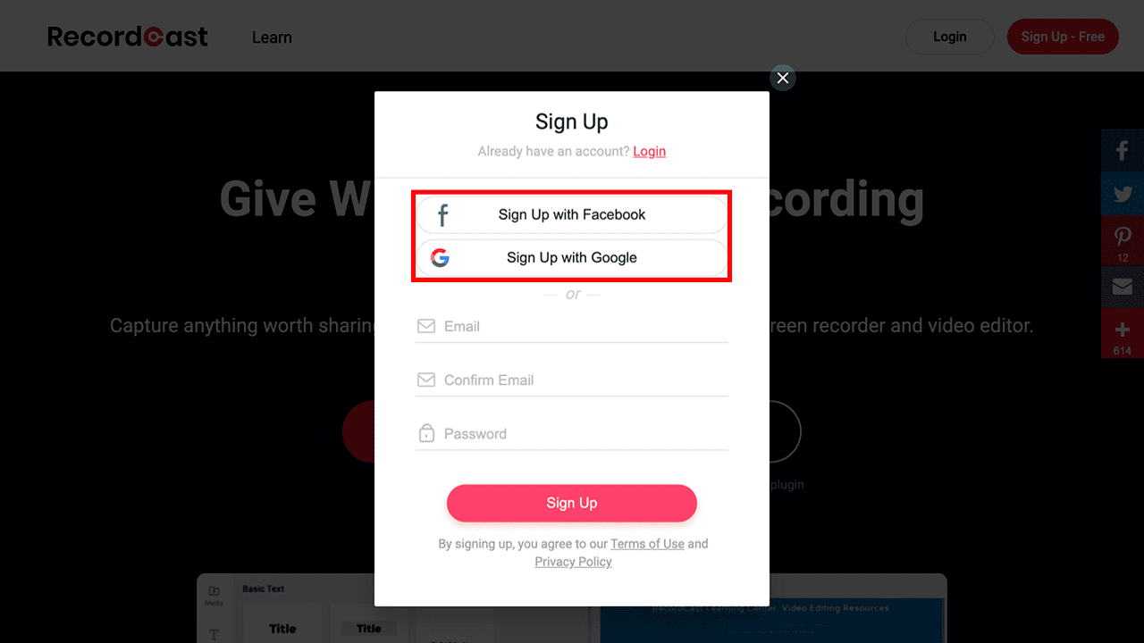 攻城濕不說的秘密 - RecordCast 註冊步驟