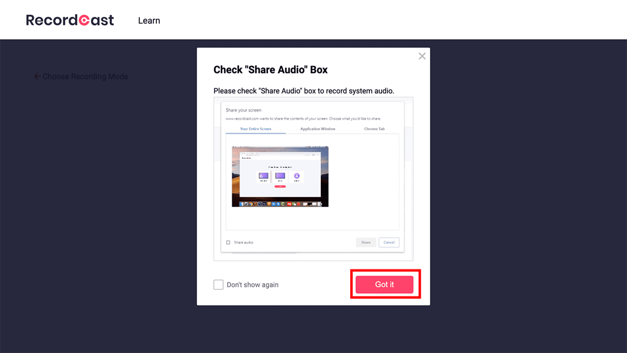 攻城濕不說的秘密 - RecordCast 音訊共享確認視窗提醒
