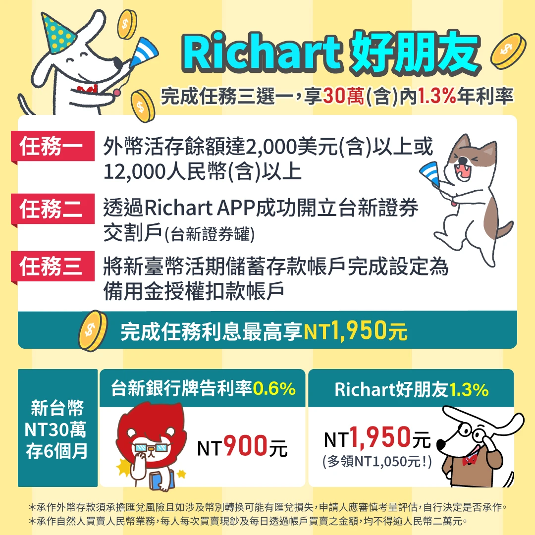 攻城濕不說的秘密 - 2024台新Richart好朋友活儲利率